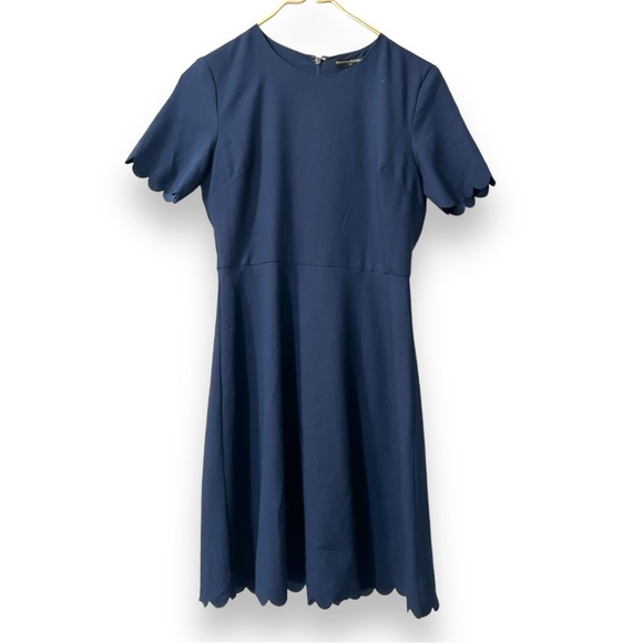 Banana Republic Navy Blue Scalloped Fit and Flare Dress - Picture 2 of 3